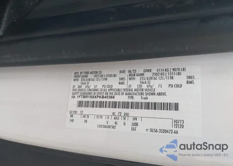 2023 Ford Transit-250 из США, поврежденный, VIN 1FTBR1X8XPKB45366